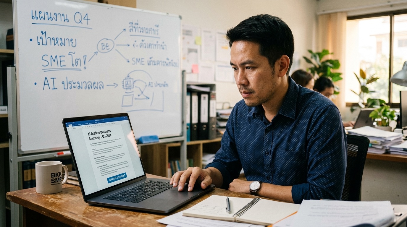 ผู้จัดการ SME ไทยตรวจสอบสรุปธุรกิจที่ AI ร่างไว้ก่อนอนุมัติ