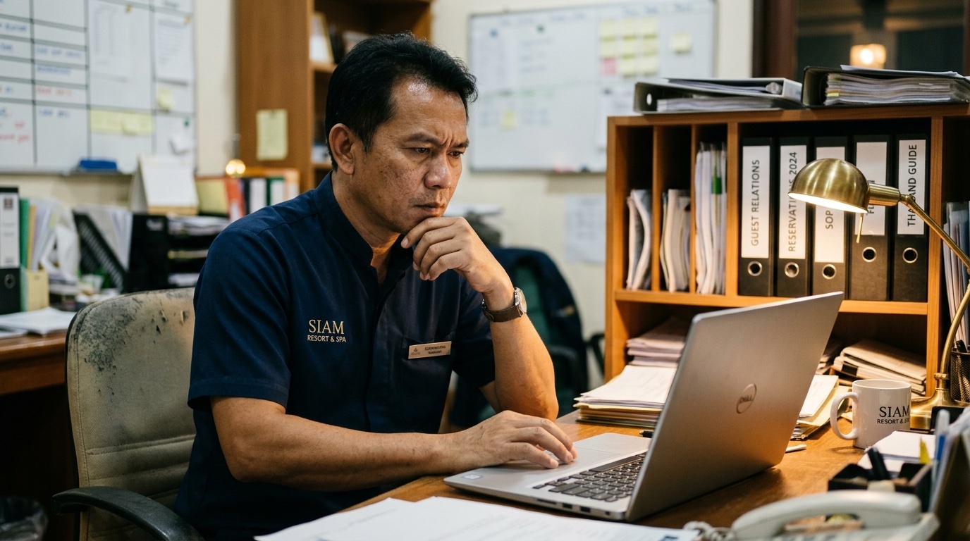ผู้จัดการโรงแรมไทยกำลังตรวจสอบกลุ่มรีวิวที่น่าสงสัยบนแล็ปท็อป