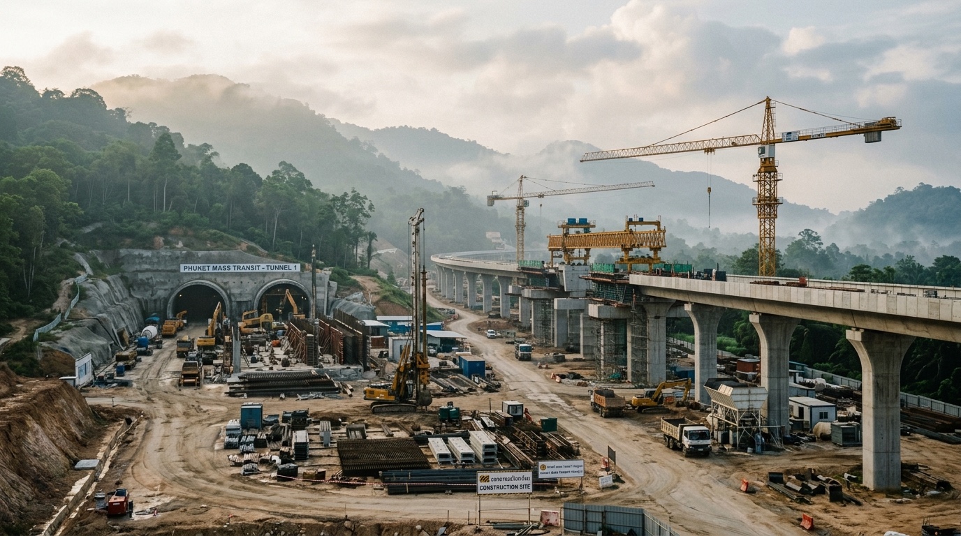 การจราจรติดขัดบนถนนระหว่างกะทู้และป่าตองในภูเก็ต ประเทศไทย